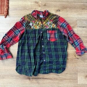 Blair Multicolor Plaid Button-Down Shirt with Floral Yoke